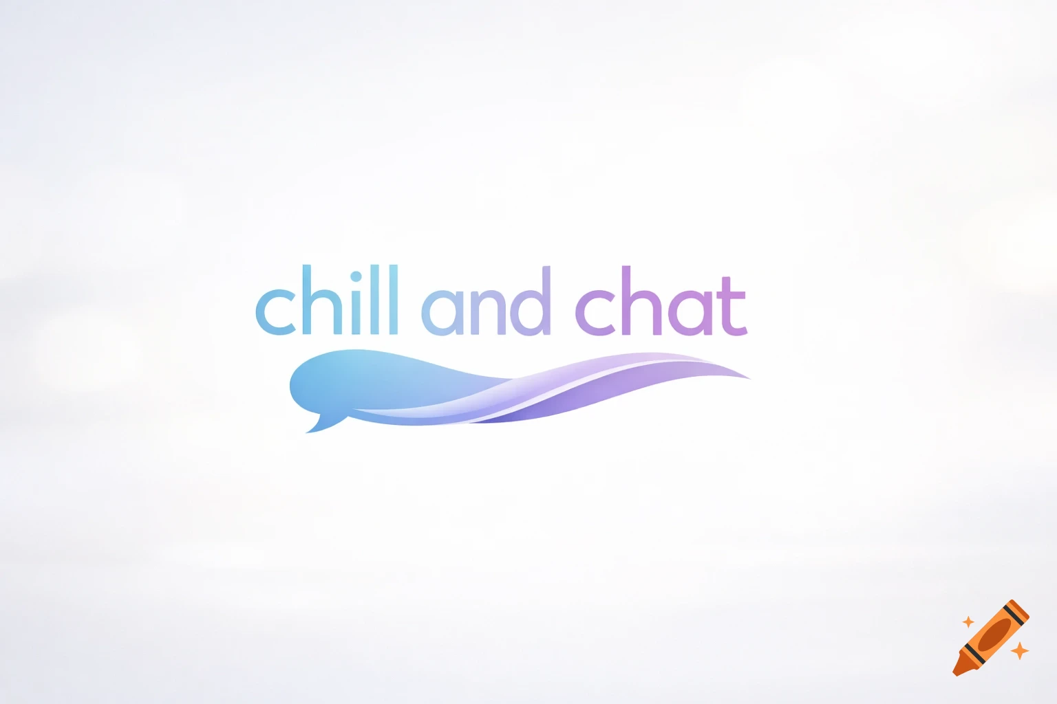 A modern logo featuring the words "chill and chat" in a gradient blue and purple, above a stylized speech bubble that blends into a curved wave.