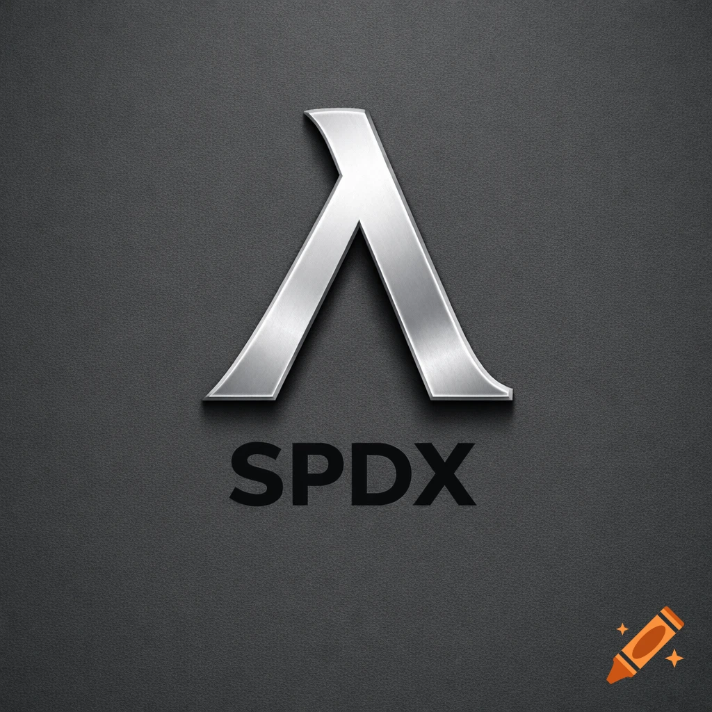 A silver lambda symbol above the black text "SPDX" on a dark textured background.