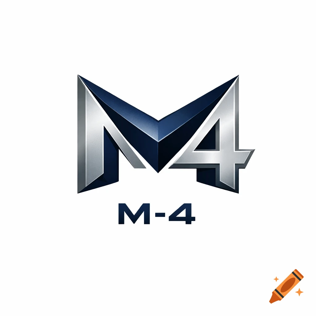 Metallic, stylized logo featuring a large 'M' fused with a '4', with 'M-4' text below.