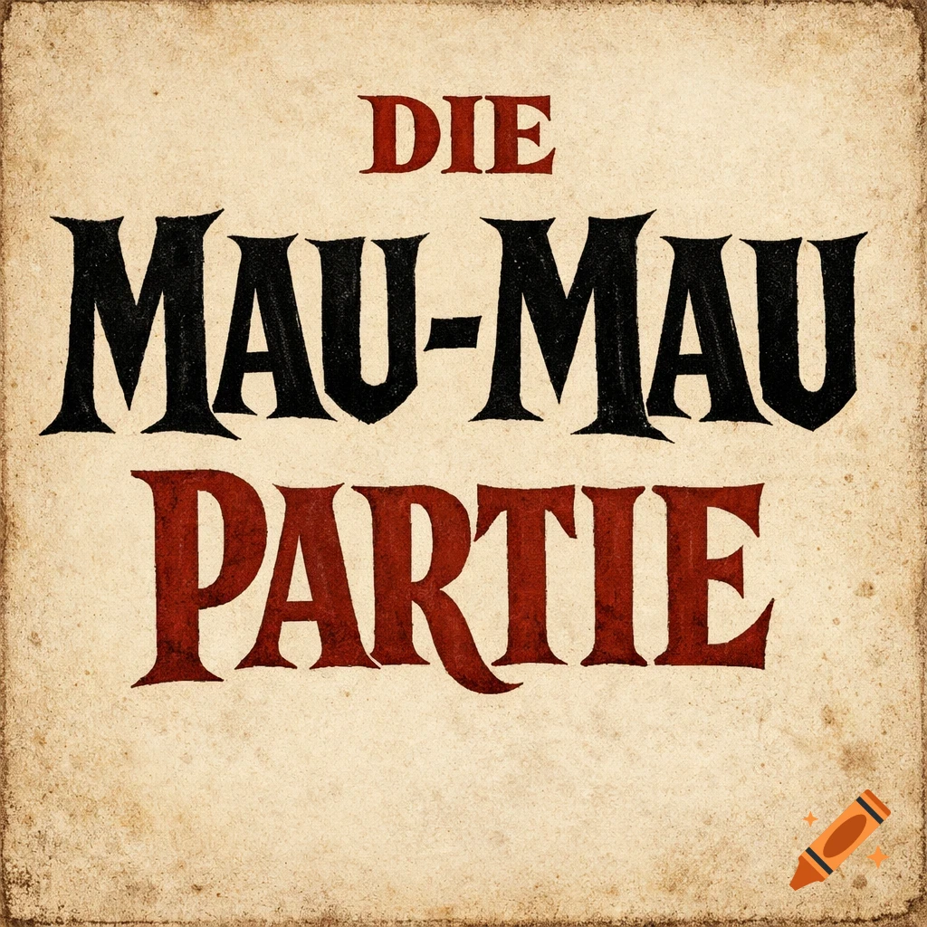 Vintage-style German title "DIE MAU-MAU PARTIE" on aged paper, inspired by early 1900s children's books.