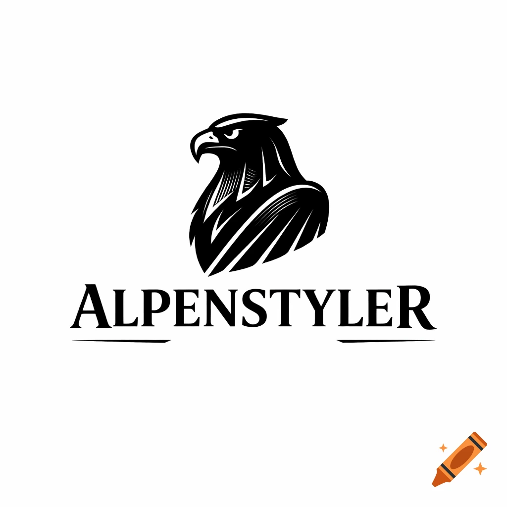 Black and white minimalist logo of an eagle's head above the word "ALPENSTYLER".
