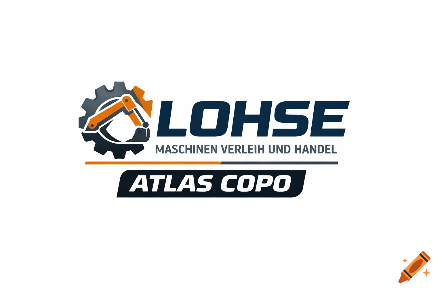 Lohse company logo featuring a gear and excavator arm, with text 'Maschinen Verleih und Handel' and 'Atlas Copo'.