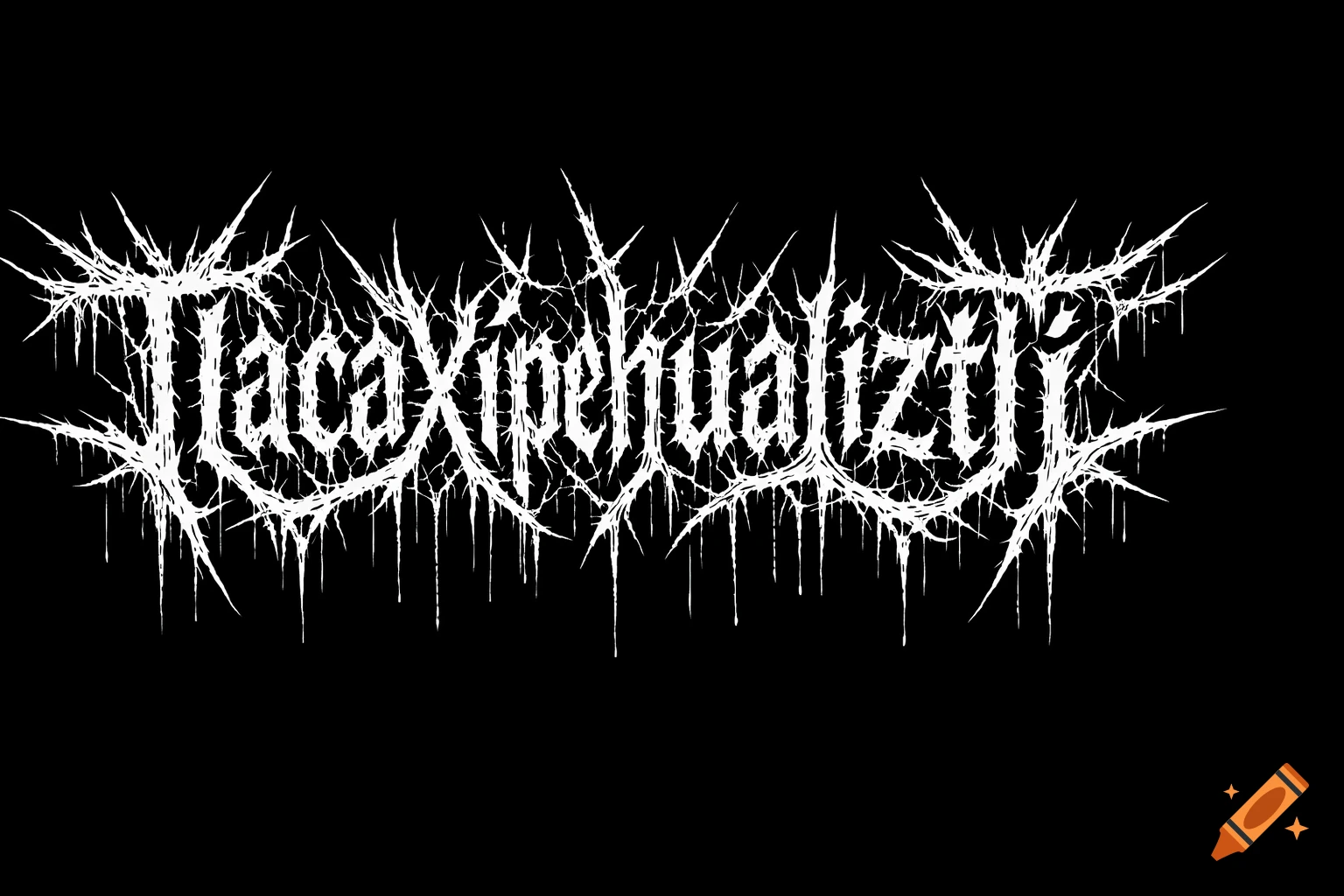 A white, extremely spiky and illegible band logo for 'Tlacaxipehualiztli' on a black background, in death metal style.