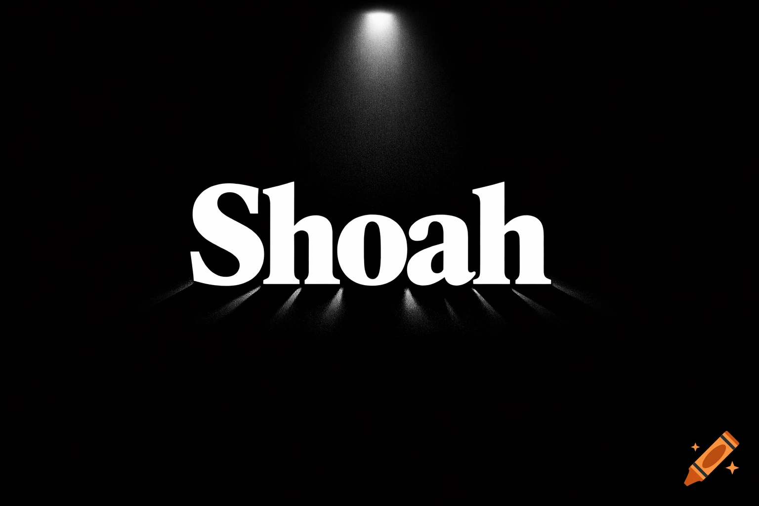 Dramatic white text 'Shoah' with strong shadows on a black background, illuminated by a spotlight.