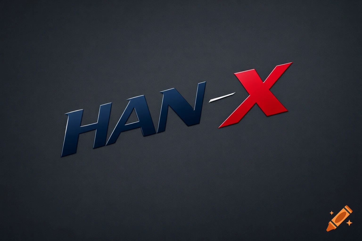 A stylized metallic blue "HAN" and red "X" separated by a white dash, slightly tilted on a dark gray background.