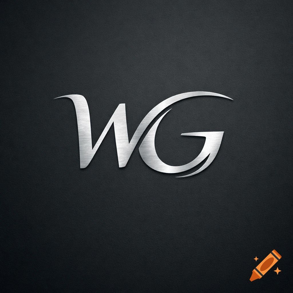Stylized brushed silver metallic logo featuring the initials WG on a dark textured background.