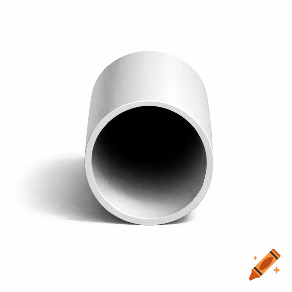 A photorealistic 3D render of a white hollow cylinder lying horizontally, casting a shadow on a white background.