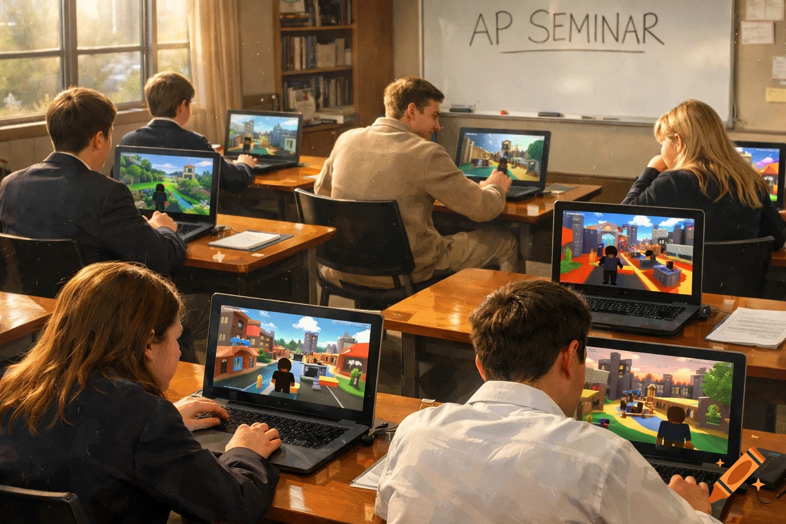 Students Play Roblox On Laptops During An AP Seminar Class In A High