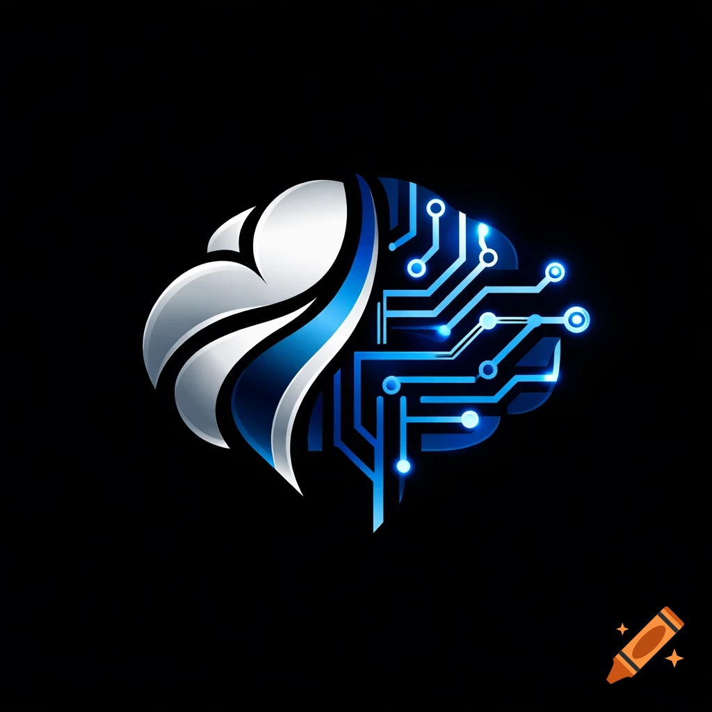 Stylized logo of a metallic eagle head merging with glowing blue circuit patterns against a black background.