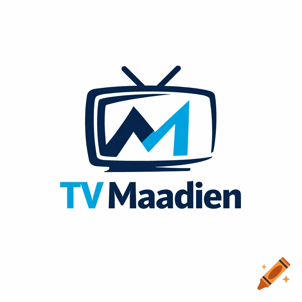Logo for TV Maadien, featuring a blue and dark blue stylized television with an 'M' inside.