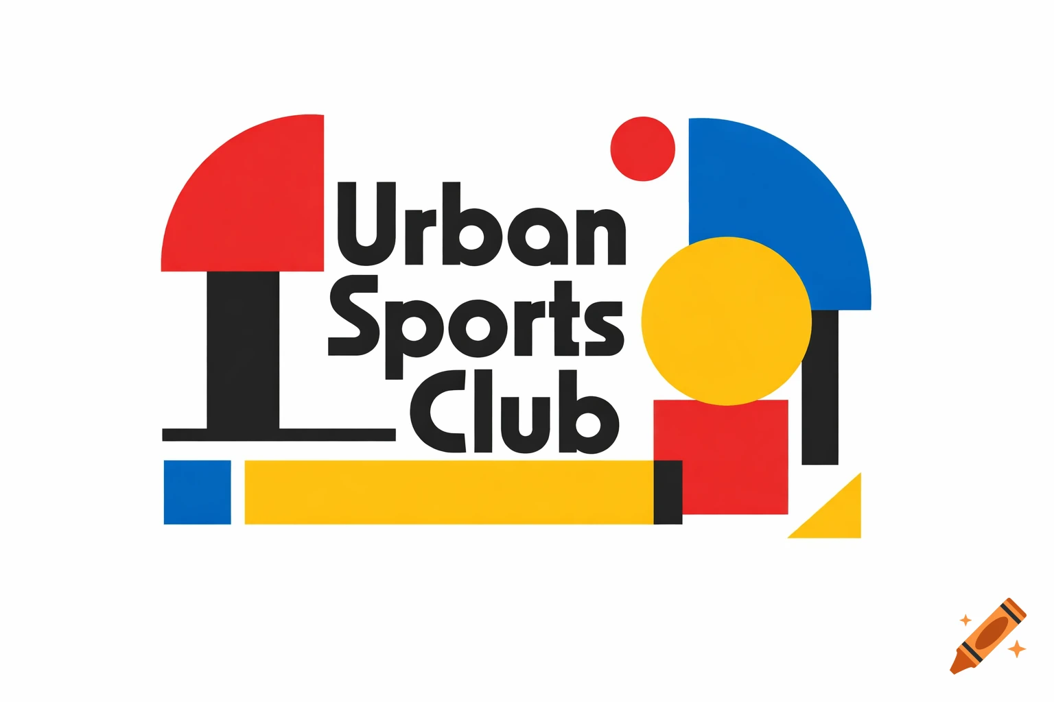 Urban Sports Club logo in Bauhaus style with geometric shapes in red, blue, yellow, and black on a white background.