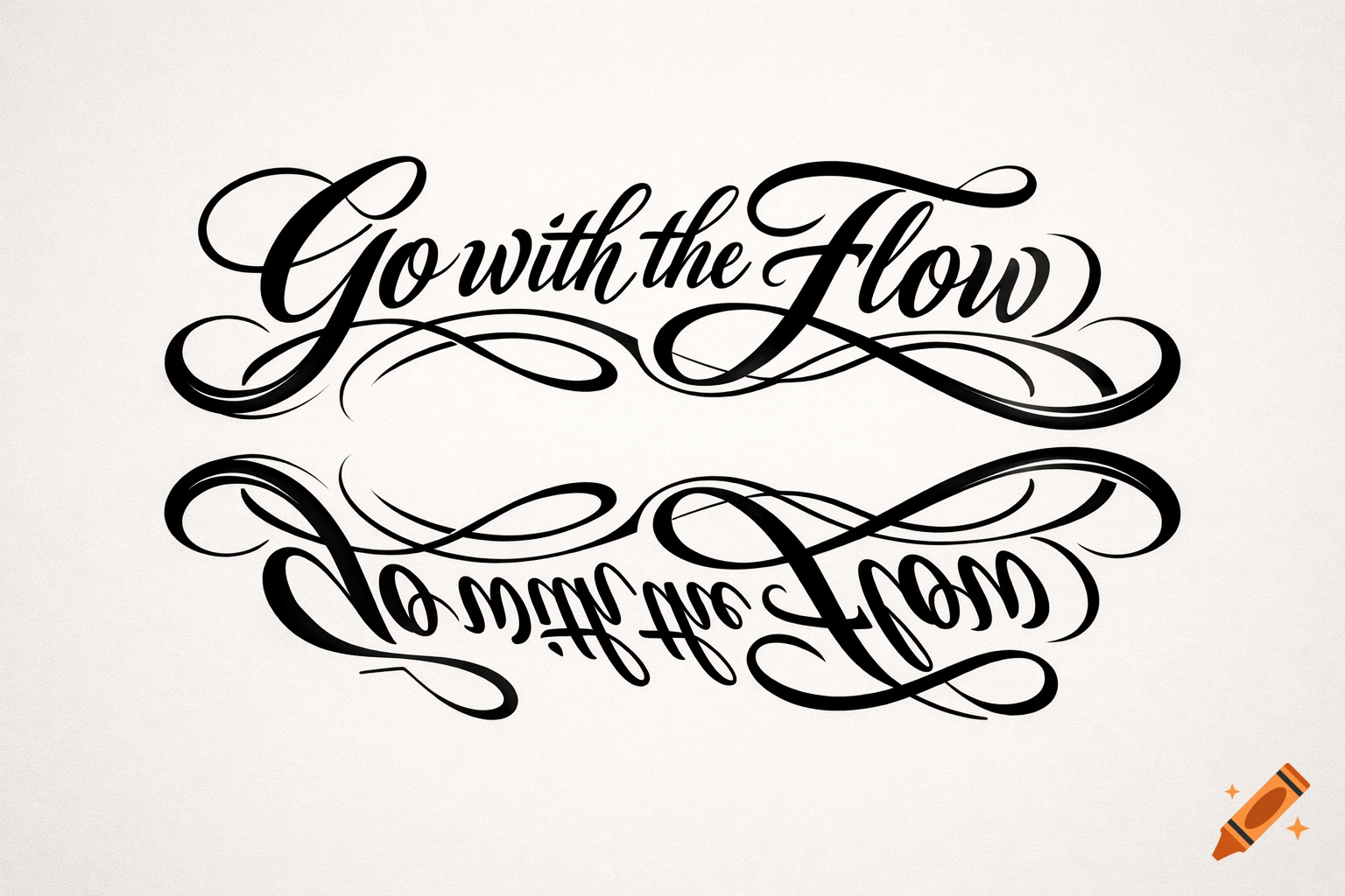 Black cursive lettering reading 'Go with the Flow' with its mirror image below, on a light background.