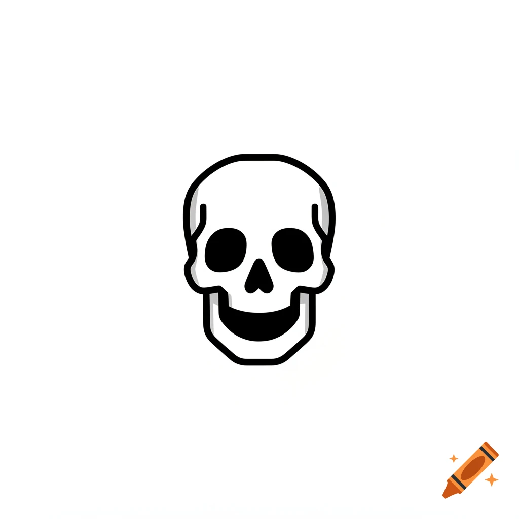 A simple, grinning skull icon with black outlines and eye sockets on a white background.