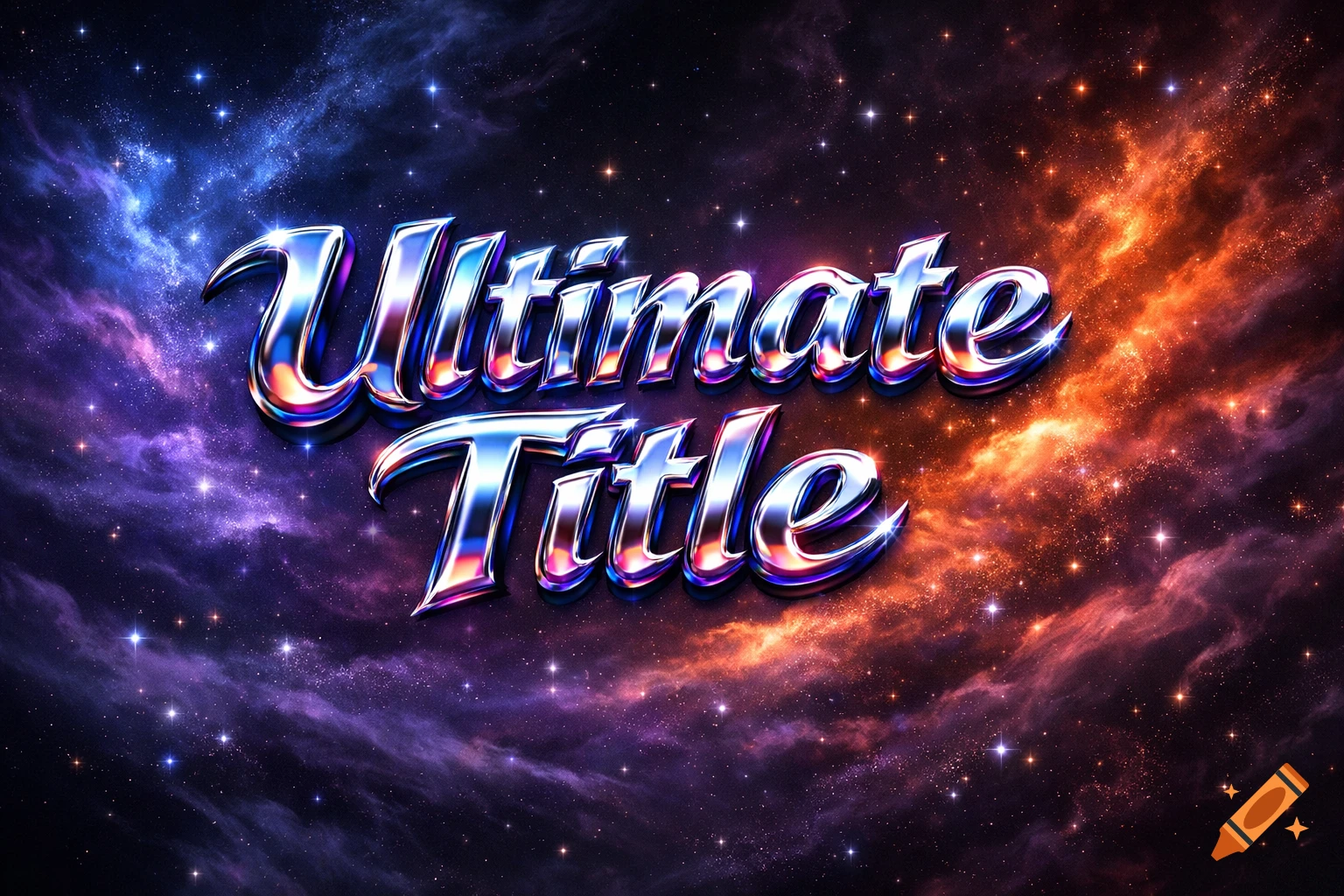 Chrome text 'Ultimate Title' against a vibrant cosmic nebula with stars.