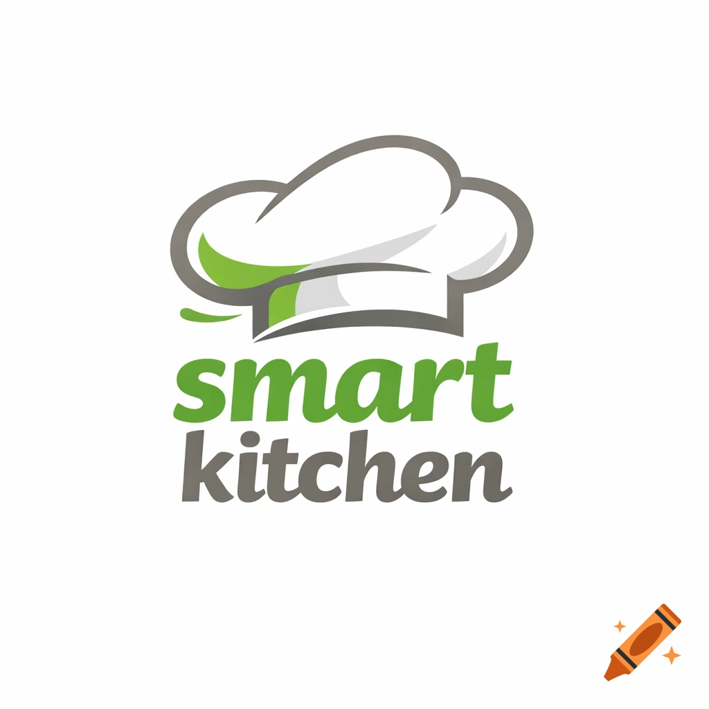 A vector logo for 'smart kitchen' featuring a white chef's hat with ...