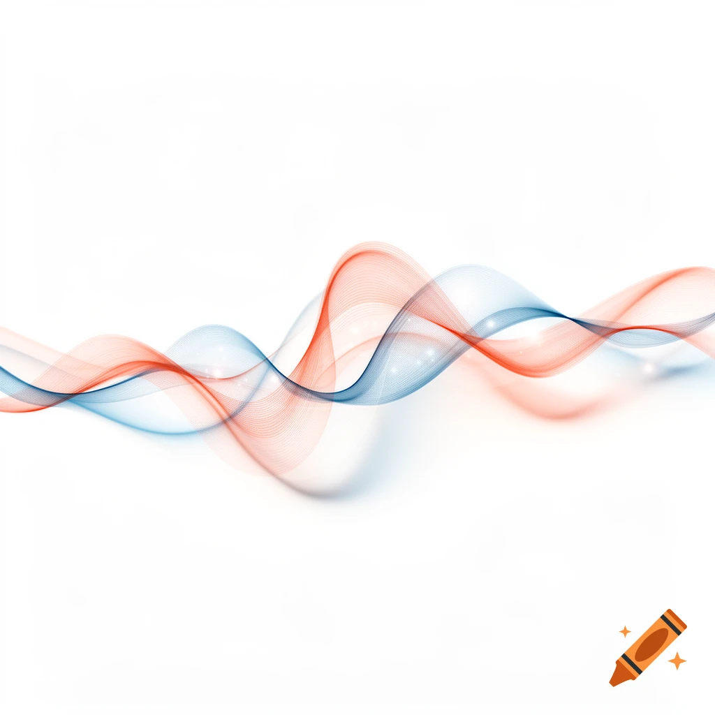 Abstract flowing lines of red and blue waves on a white background.