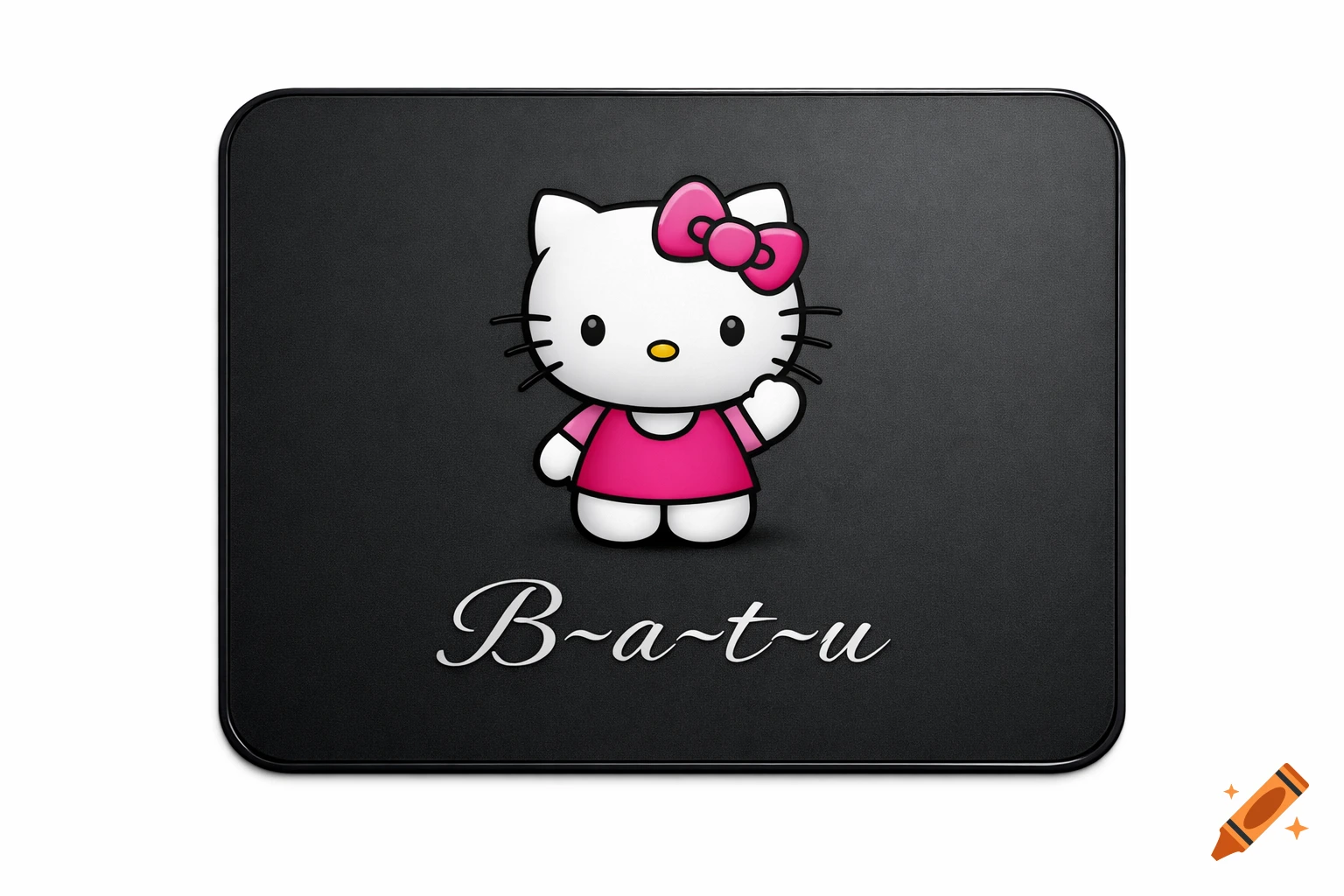 Black mousepad featuring Hello Kitty in a pink dress and bow, with 'B~a~t~u' in white script below.