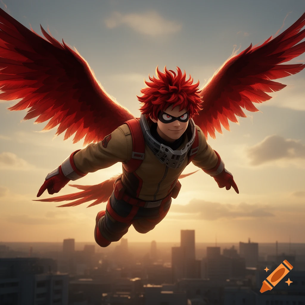 An anime character with spiky red hair, a black mask, and large red ...