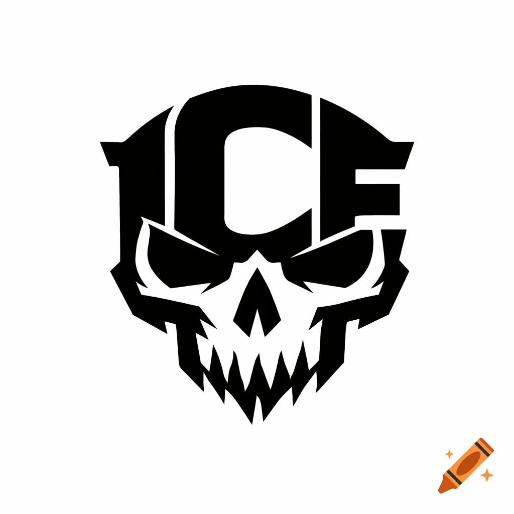 Black and white stylized skull logo formed by the letters ICE, with a menacing expression.