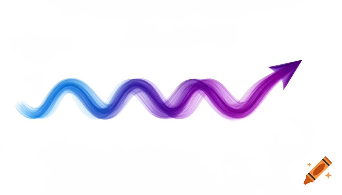 A squiggly arrow with a blue to purple gradient pointing right and slightly up, on a white background.