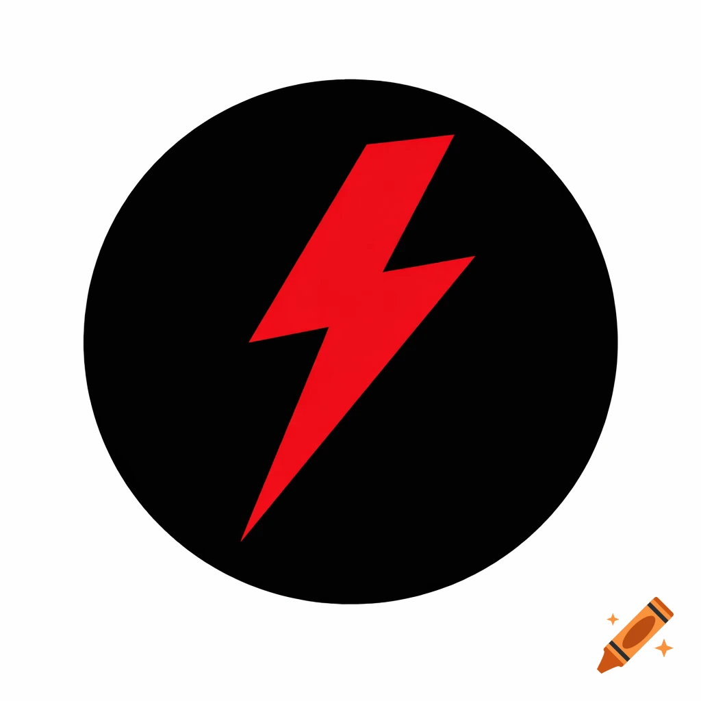A red sharp lightning bolt centered in a black circle, in a minimalist ...