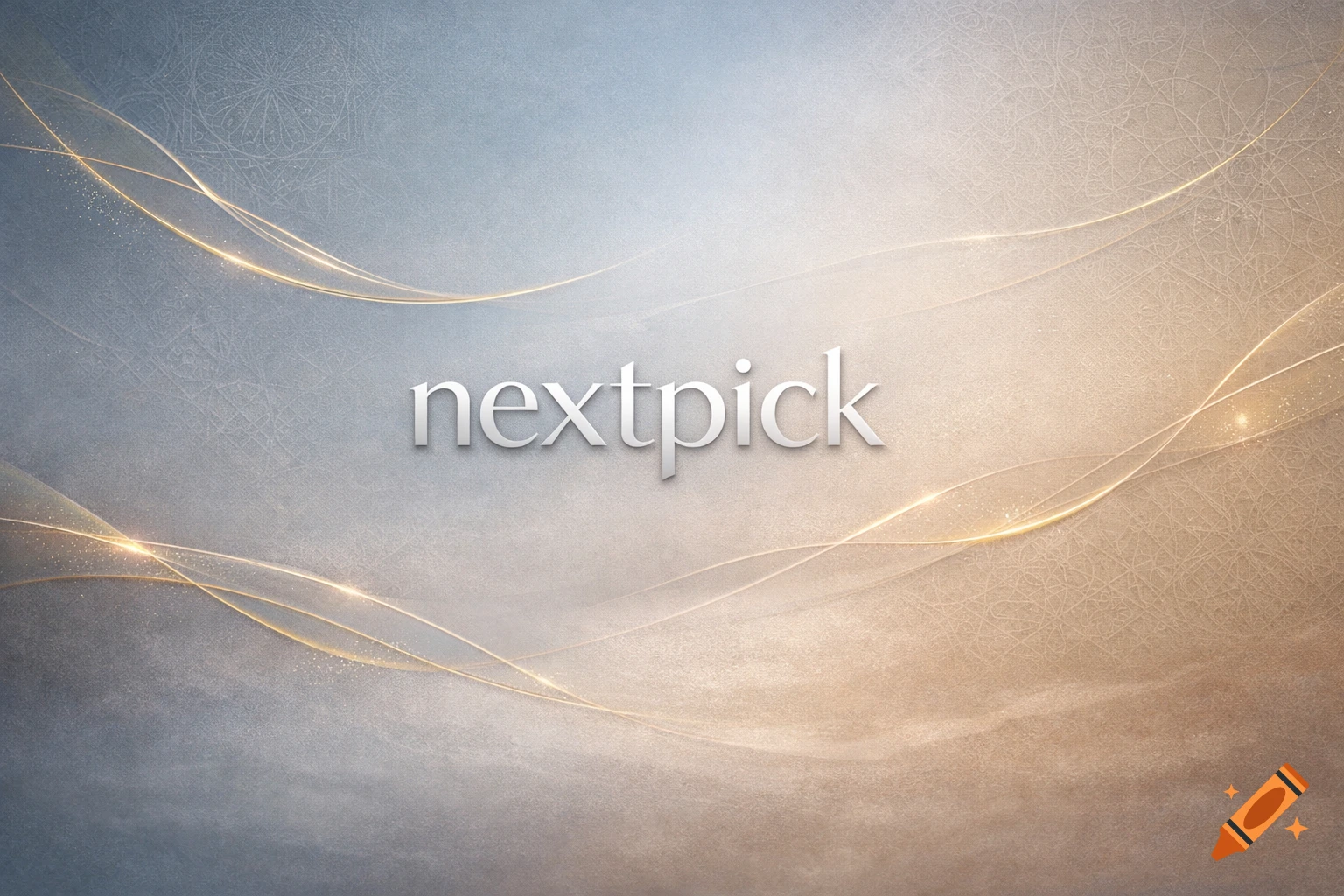 Subtle blue and gold gradient background with intricate patterns, glowing golden wavy lines, and 'nextpick' in white.