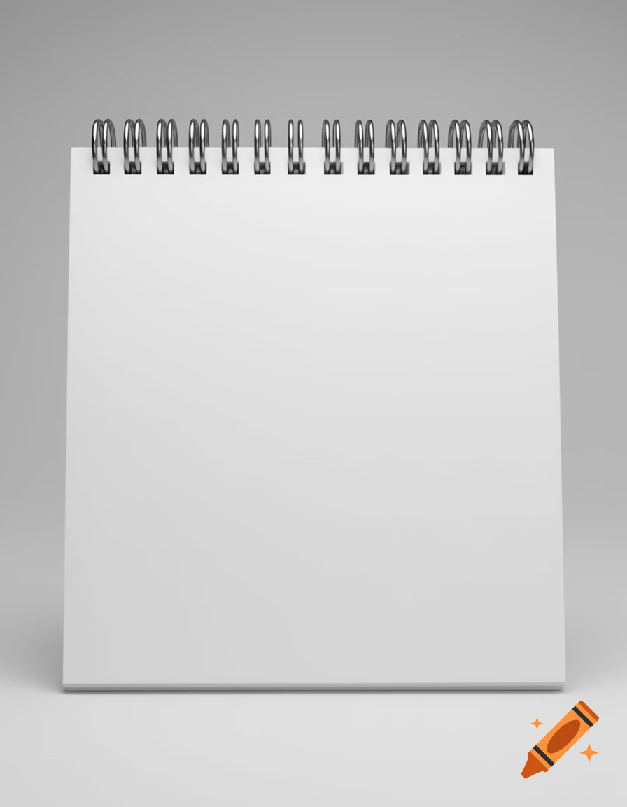 A blank white spiral-bound desk calendar or notepad stands upright on a light grey background.