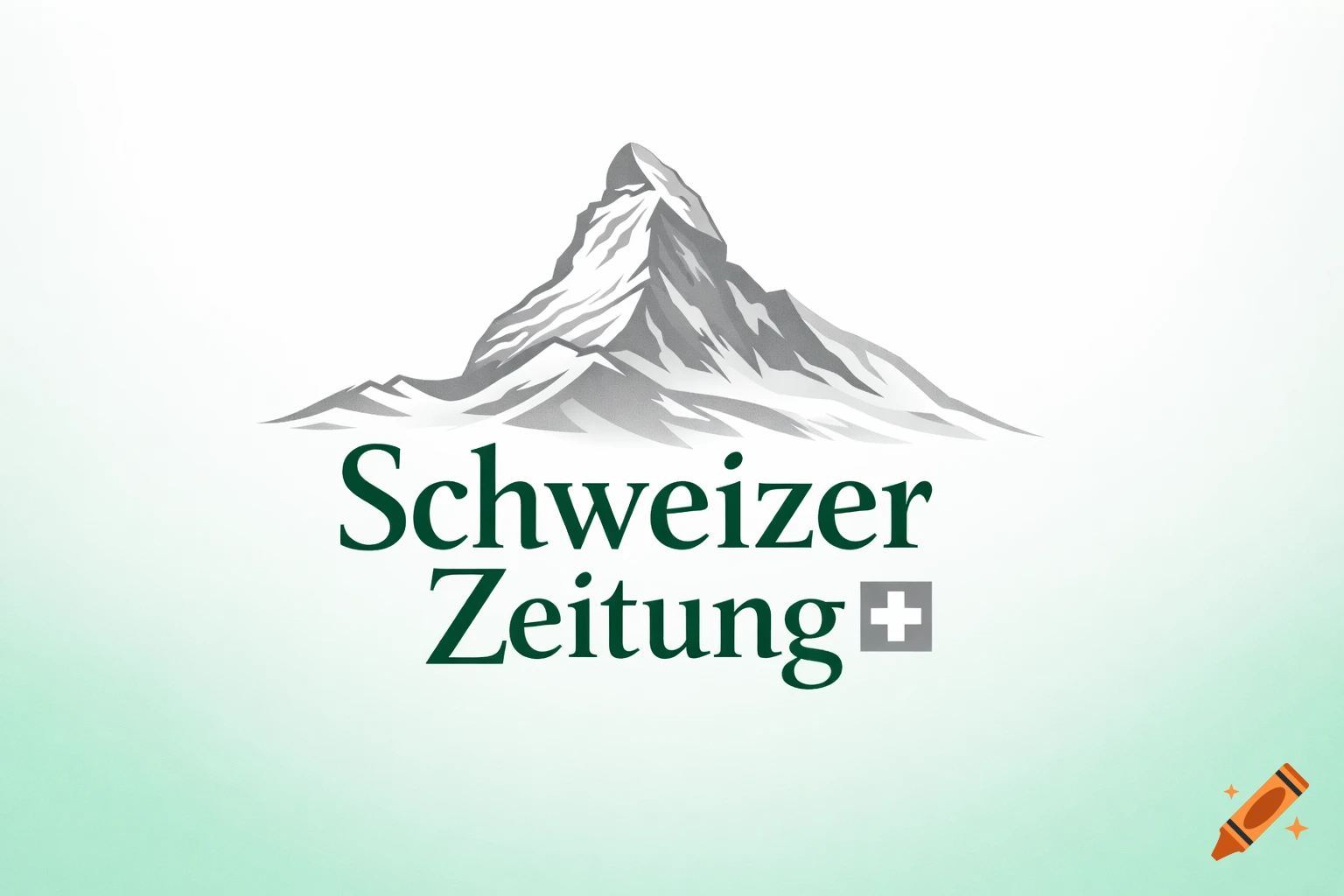 A logo featuring a stylized grey mountain above the green text 'Schweizer Zeitung' and a small grey Swiss cross, on a light green gradient background.