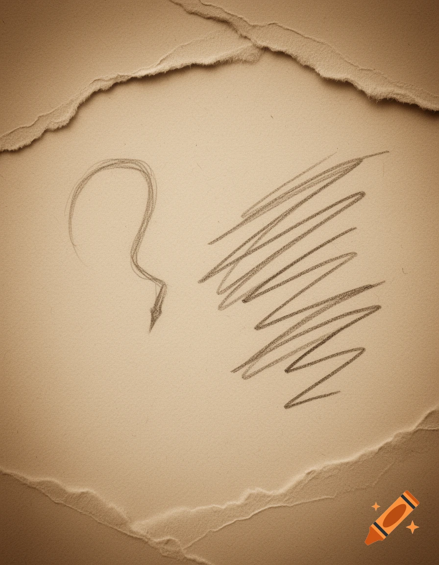 Sepia-toned image of torn paper with a hand-sketched question mark and scribbled pencil lines.