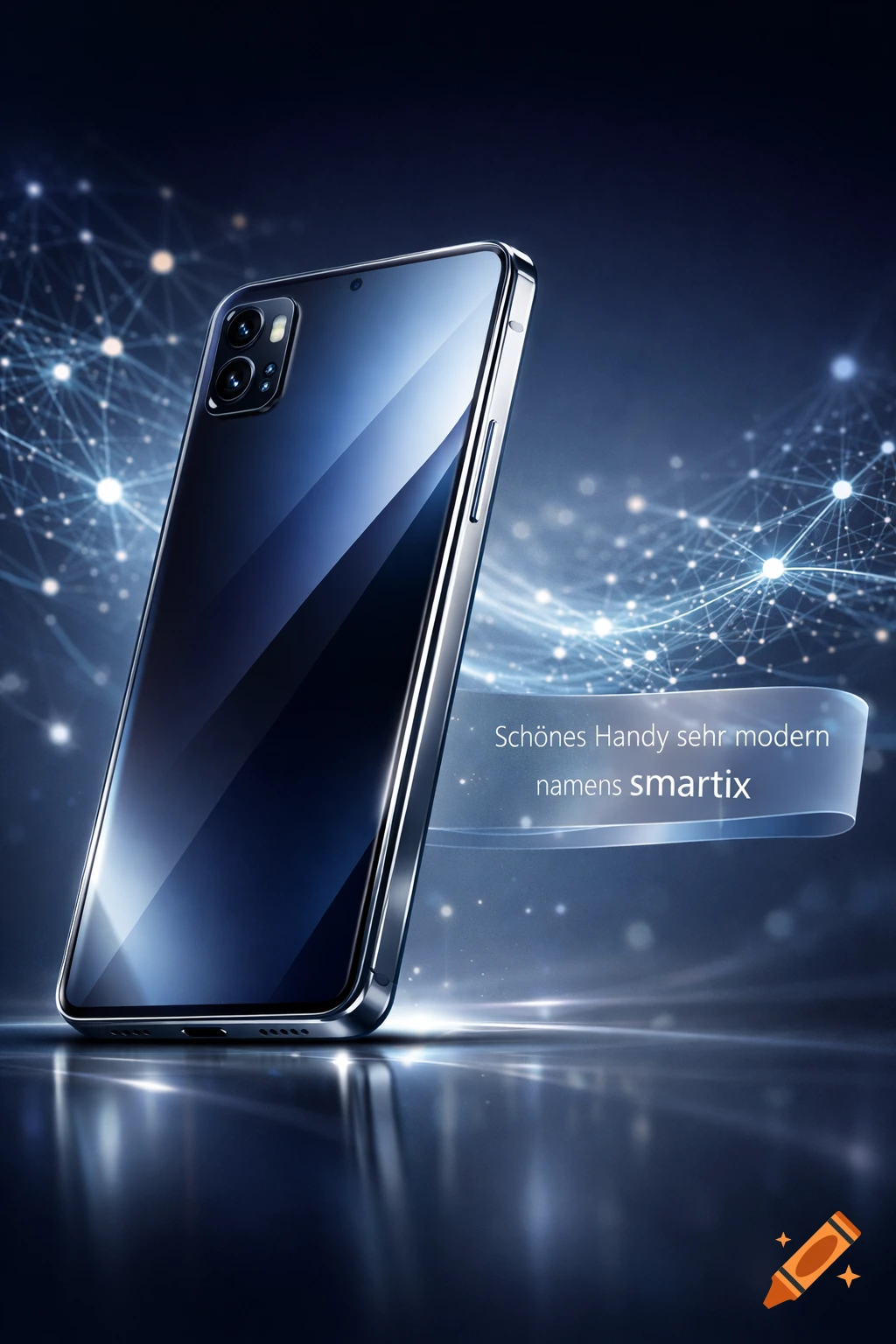 A sleek, dark smartphone with chrome trim stands against a futuristic blue background with glowing network lines, with text 'Smartix' on a ribbon.