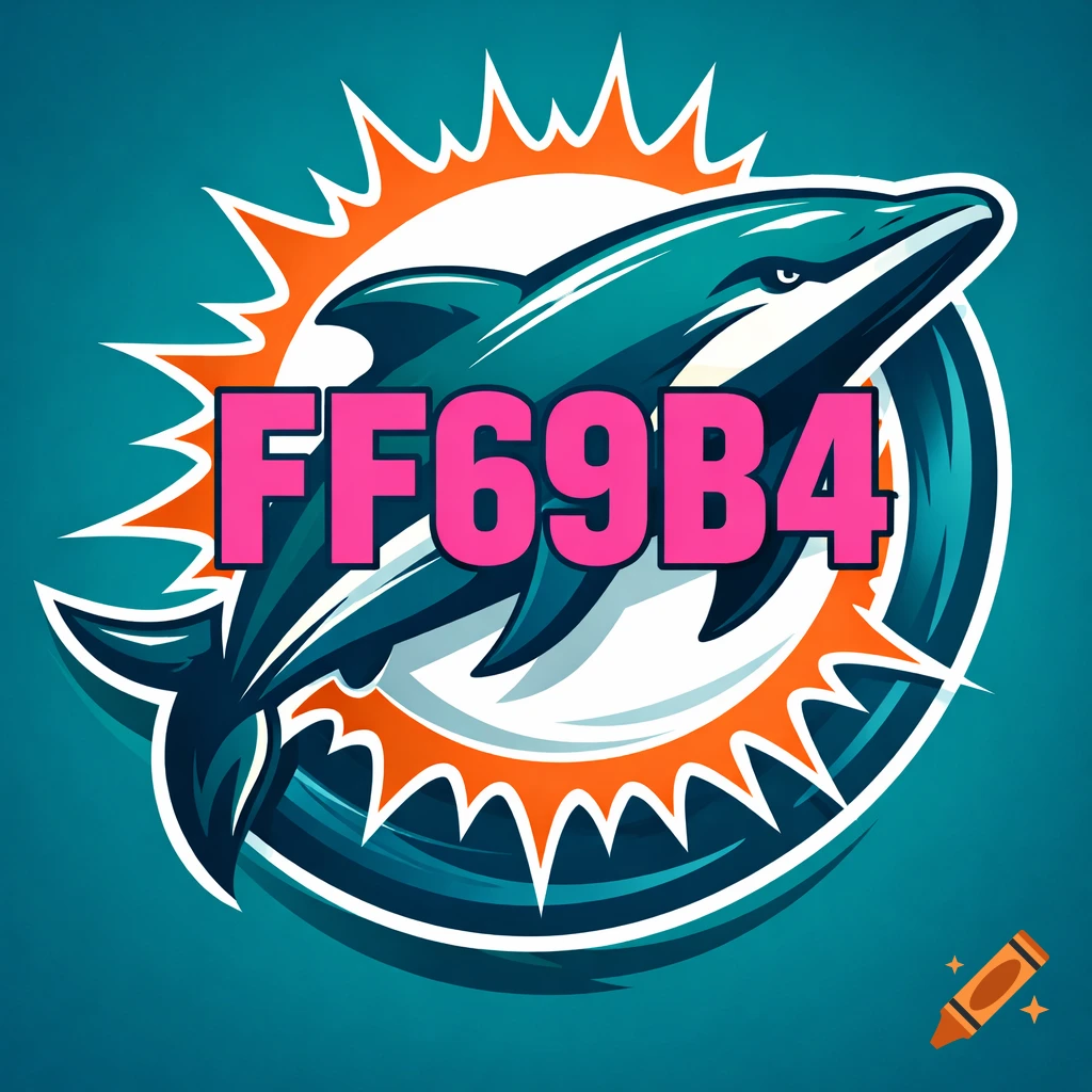 Miami Dolphins logo in teal and orange with 'FF69B4' text in pink overlaid, on a teal background.