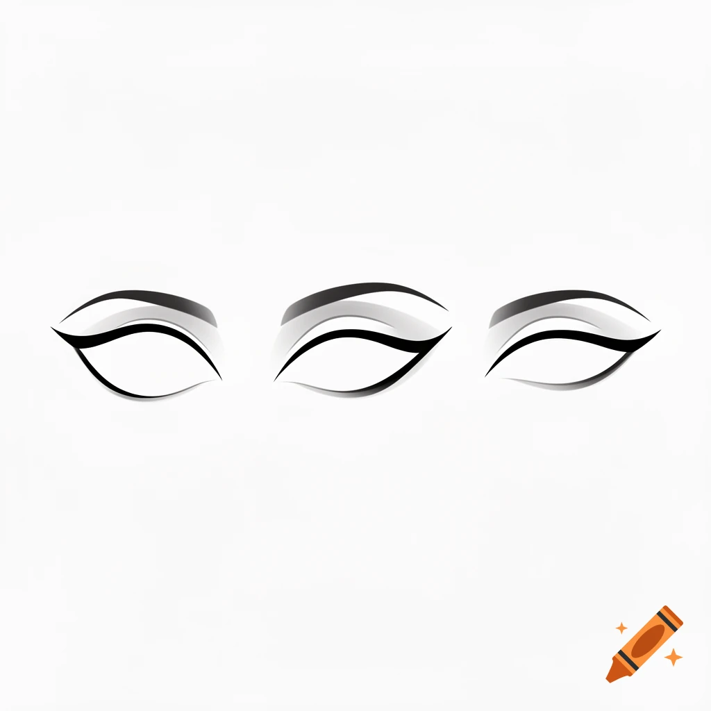 Three minimalist black and white illustrations of closed eyes with eyeliner on a white background.