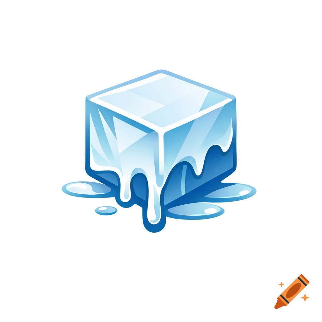 A simplistic abstract logo design of a blue ice cube melting into puddles of water.
