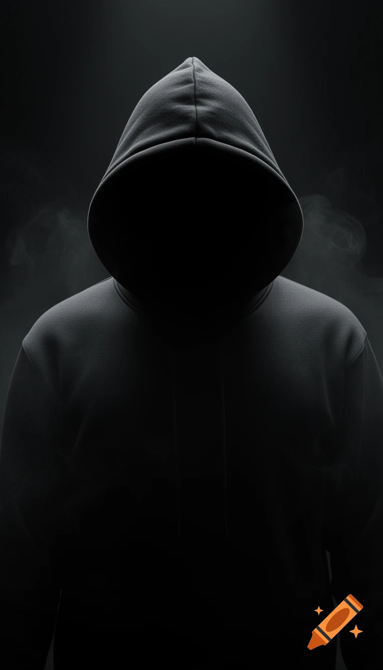 A mysterious figure in a black hoodie with their face obscured by deep ...