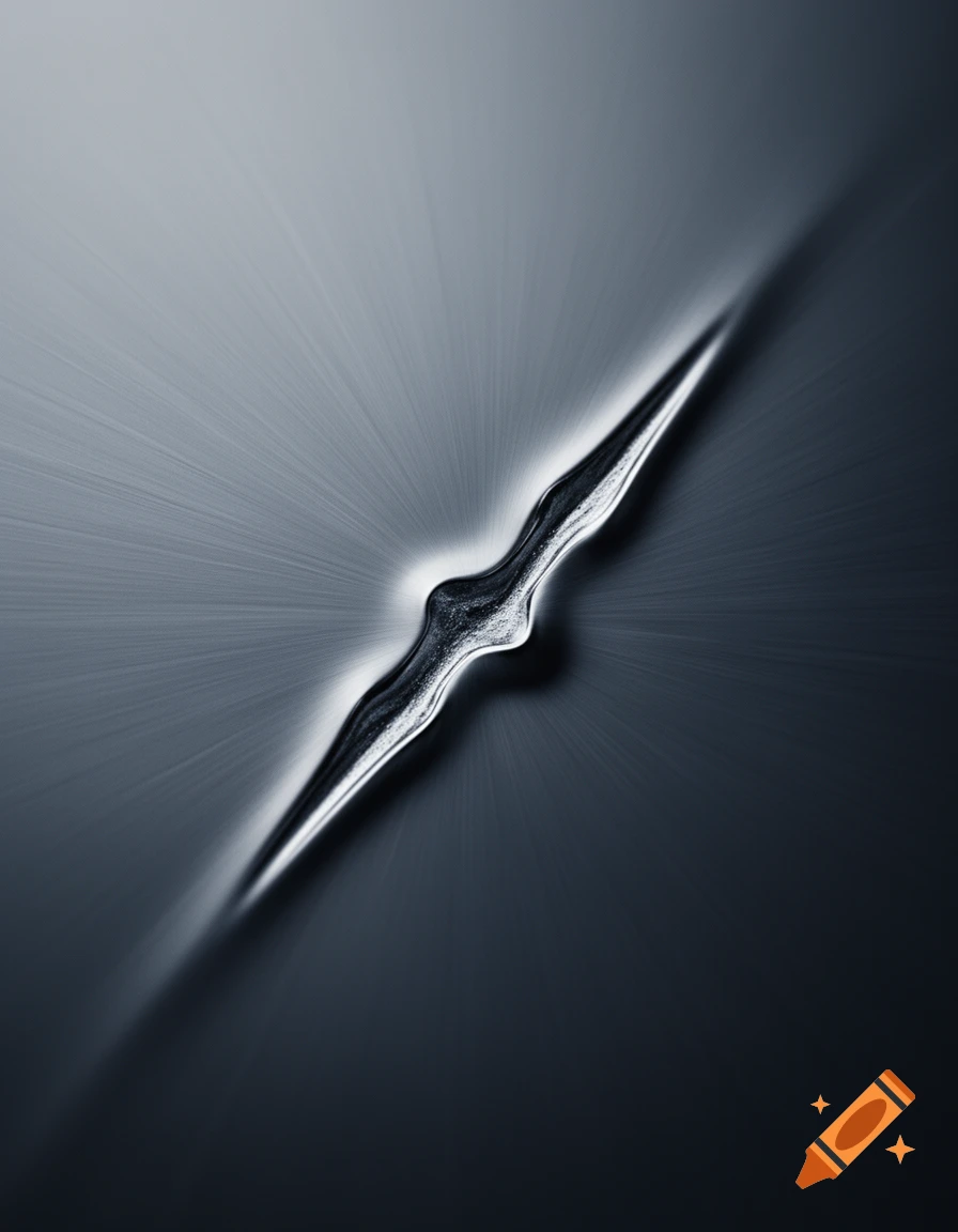 A metallic, elongated scratch with light rays on a dark gradient background.