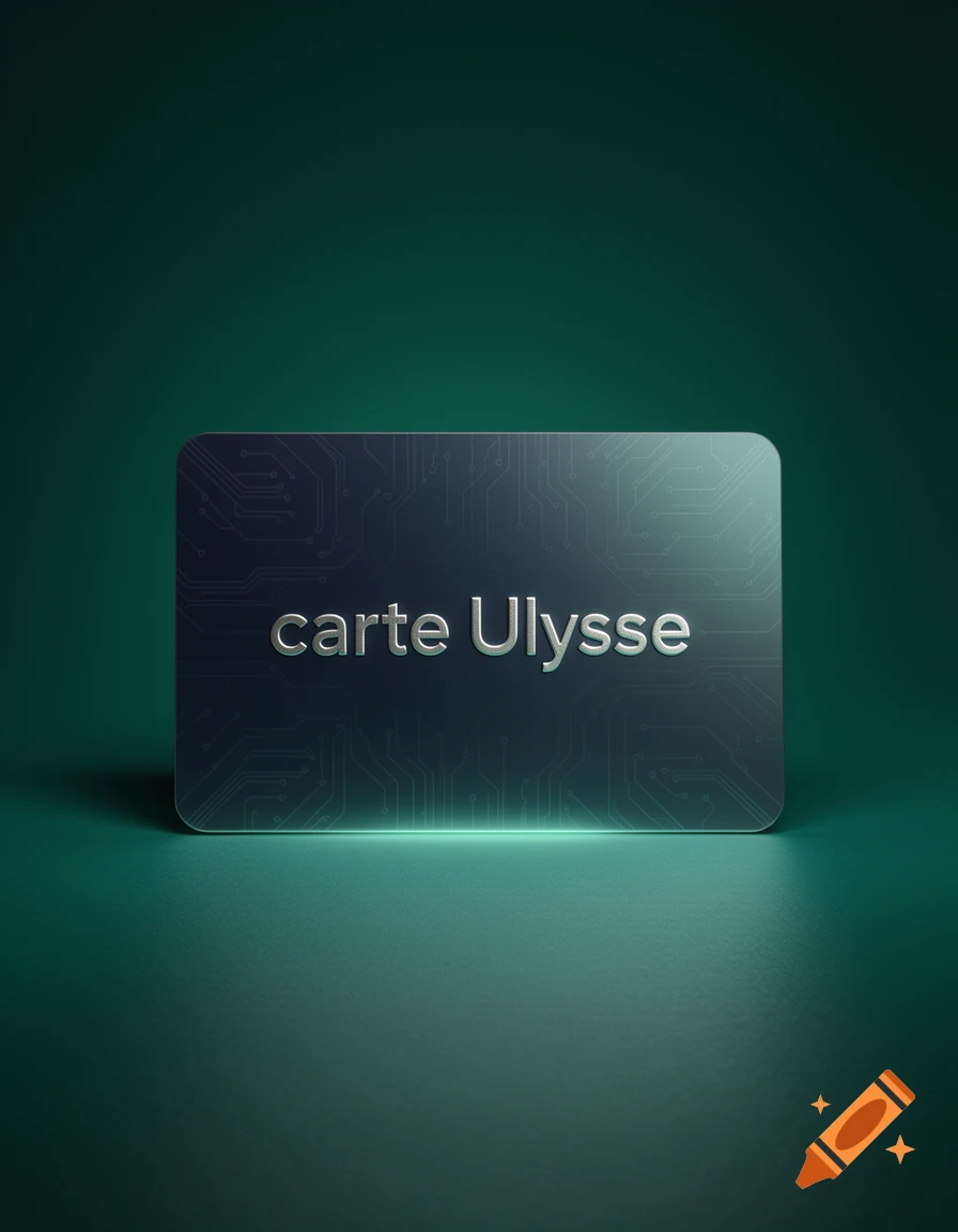 A dark card with a circuit board pattern and the embossed text 'carte Ulysse' on a dark green surface.