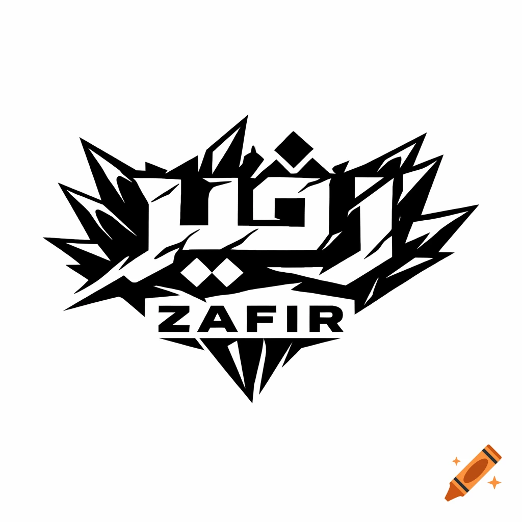 Black and white logo featuring stylized Arabic script for Zafir over the Latin word ZAFIR, set against sharp, crystalline shapes.