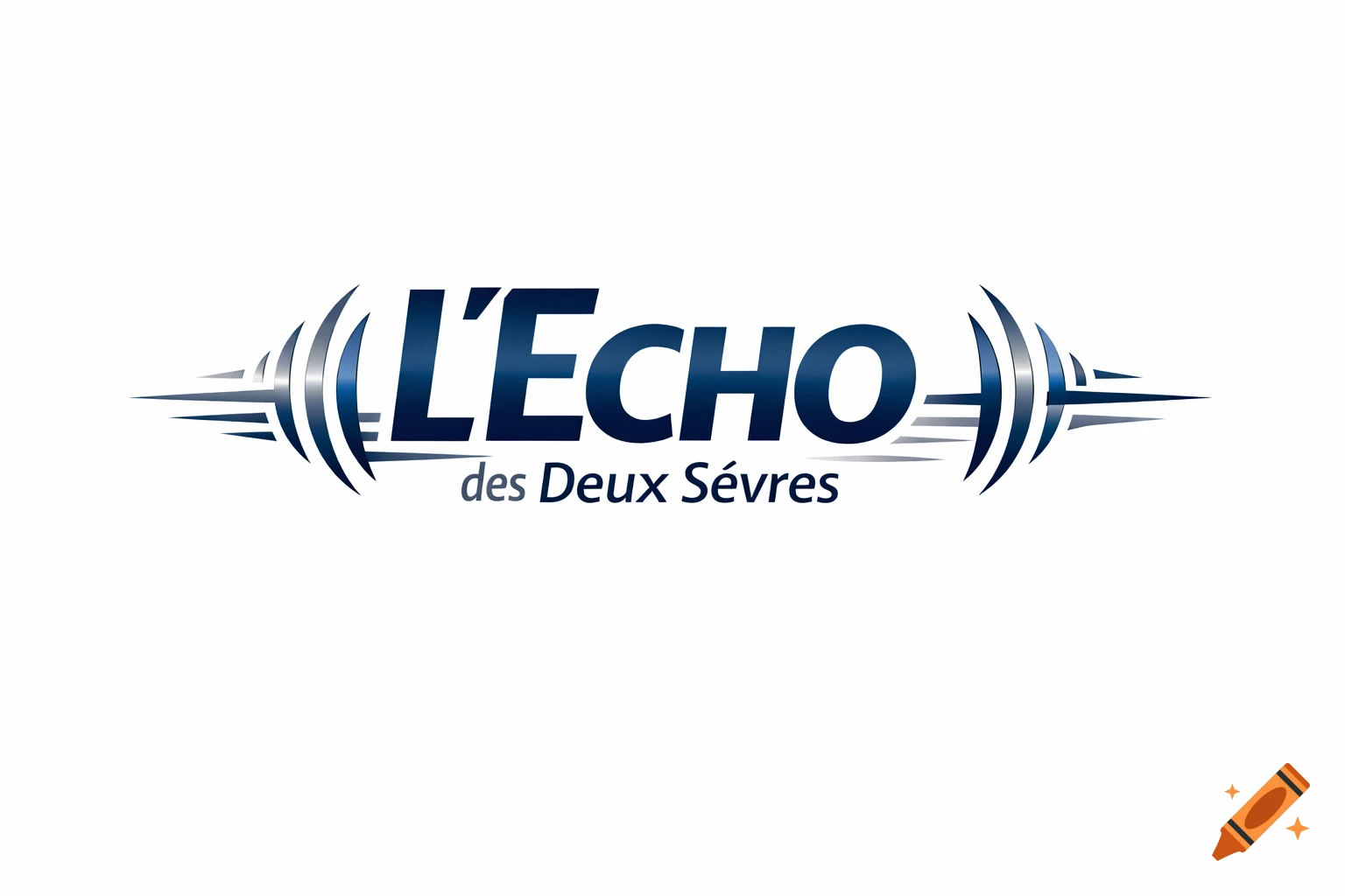 A modern blue and silver logo for L'ECHO des Deux Sèvres newspaper, featuring abstract wave-like shapes and speed lines.