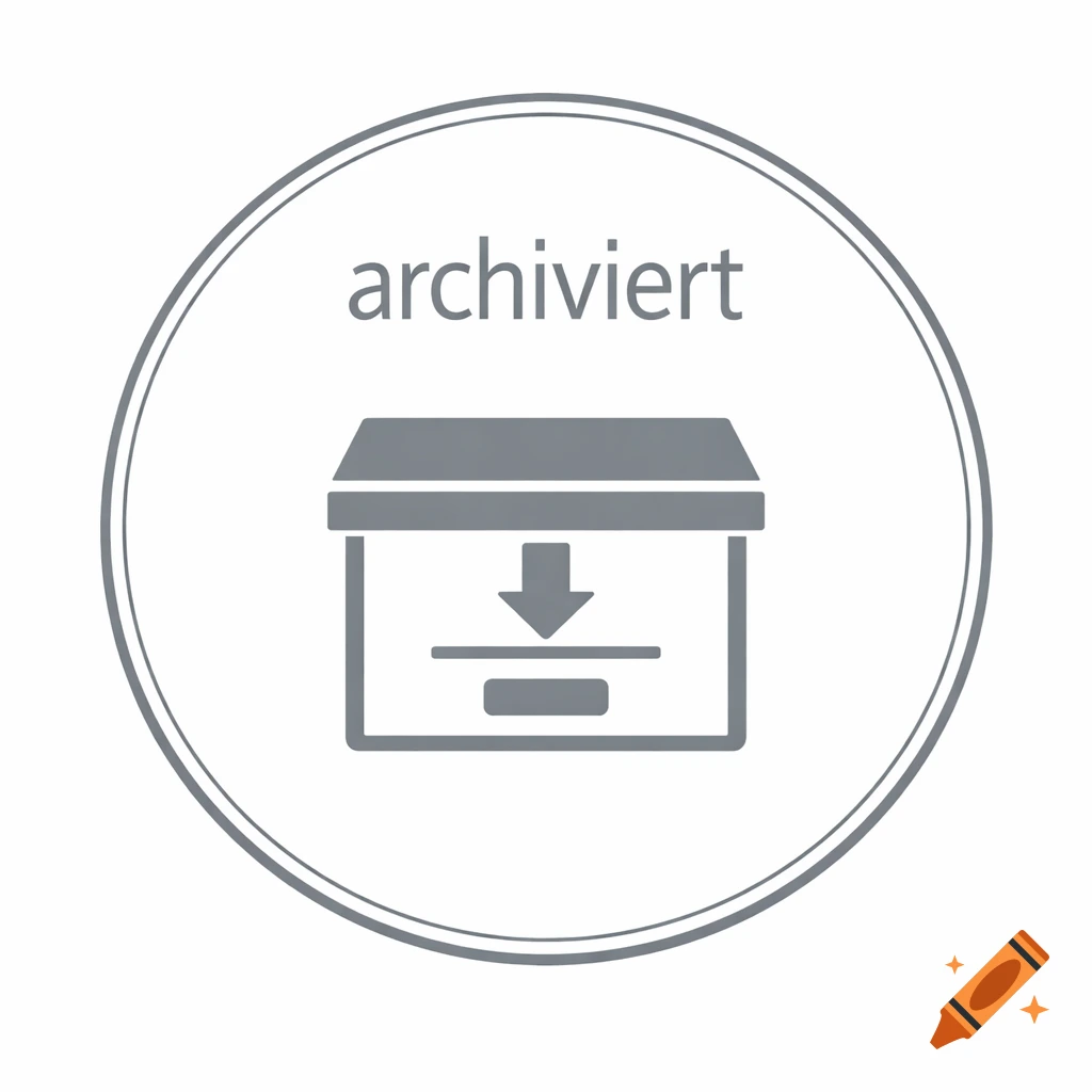 A minimalist grey icon showing a box with a down arrow, representing archiving, with the German word 'archiviert' above it.