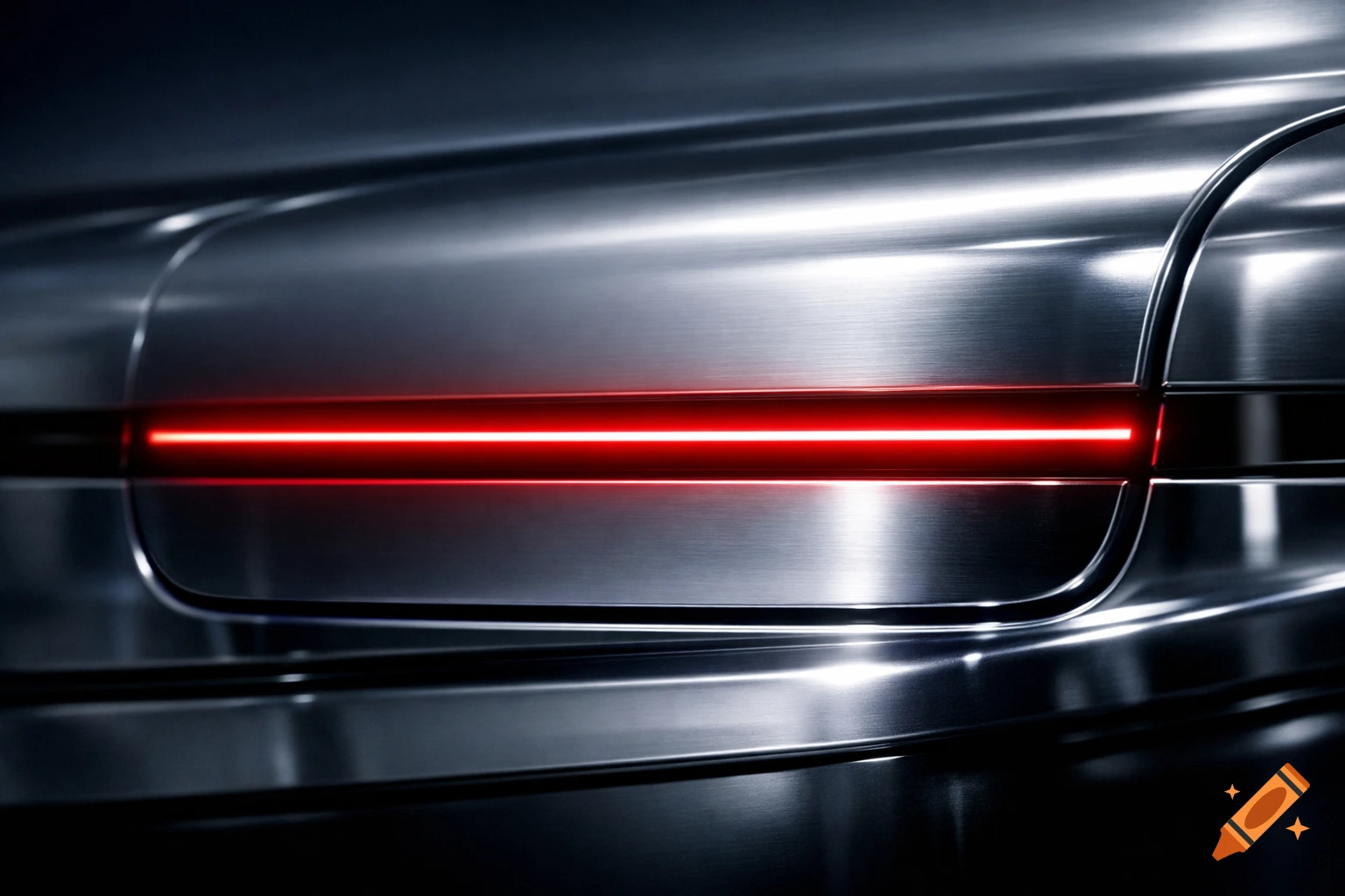 Close-up of a brushed metallic surface with a bright, horizontal red glowing line, creating a futuristic look.