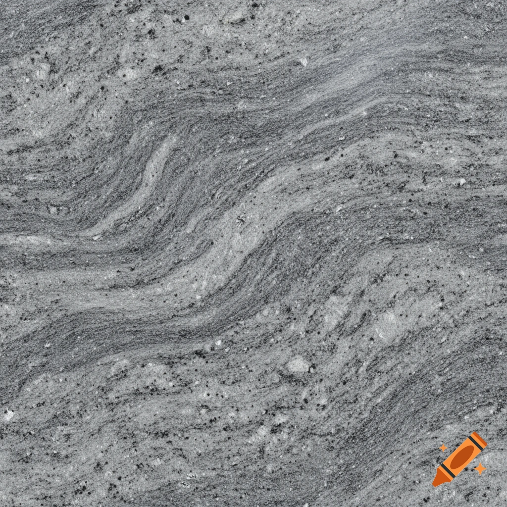 Close-up of gray and black granite with swirling patterns.