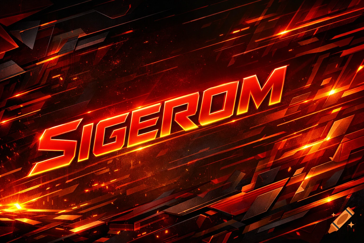 A glowing red and yellow futuristic text 'SIGEROM' angled over a dark ...