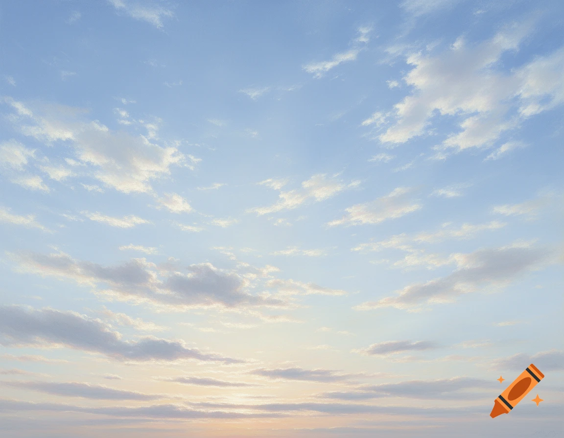 A serene light blue sky filled with scattered white and light gray clouds, depicted in a realistic style.