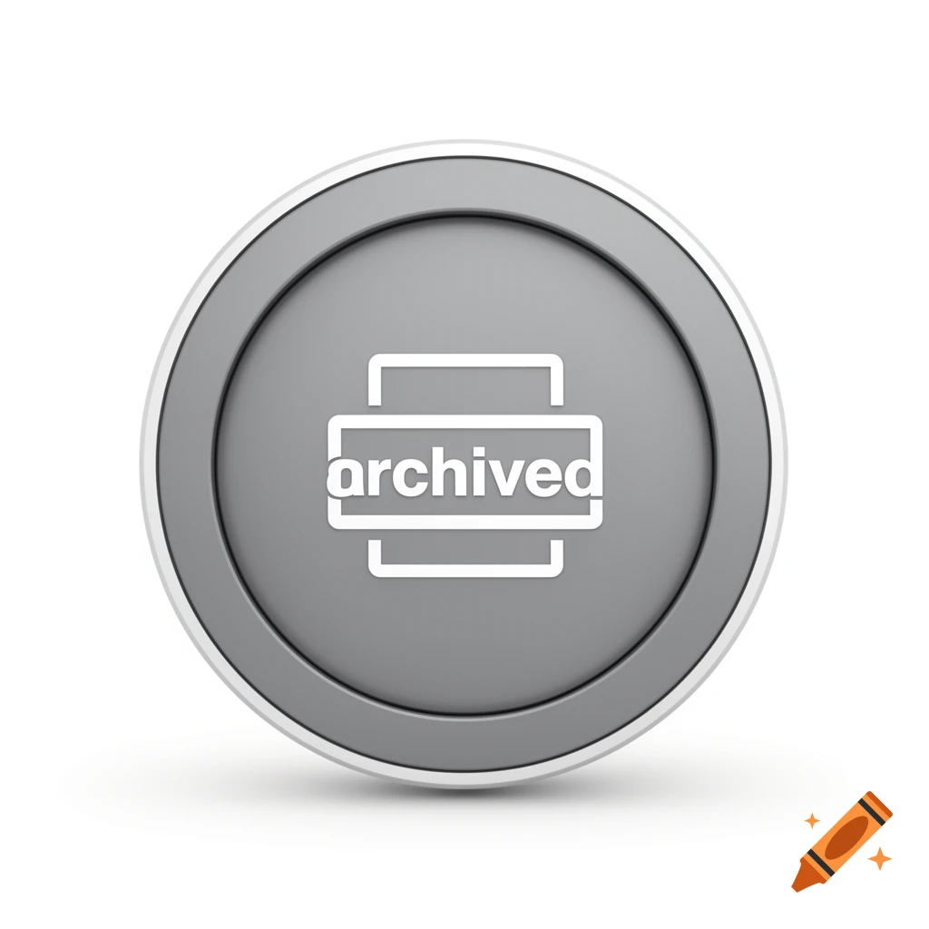A 3D rendered grey round icon with a white 'archived' text and outline symbol.