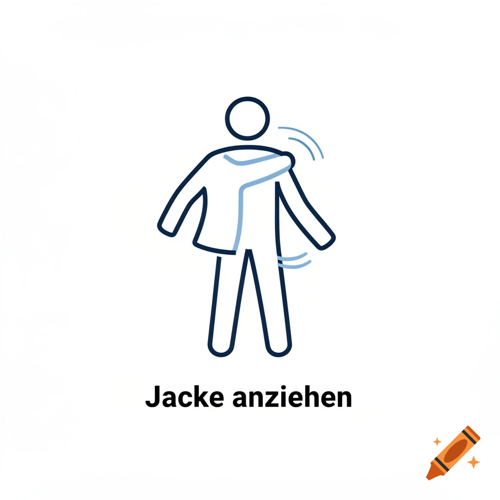 A pictogram showing a person putting on a jacket, with the German text 'Jacke anziehen'.