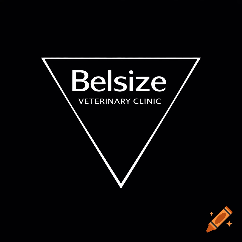 Minimalist logo for Belsize Veterinary Clinic with white text inside an upside-down triangle on a black background.