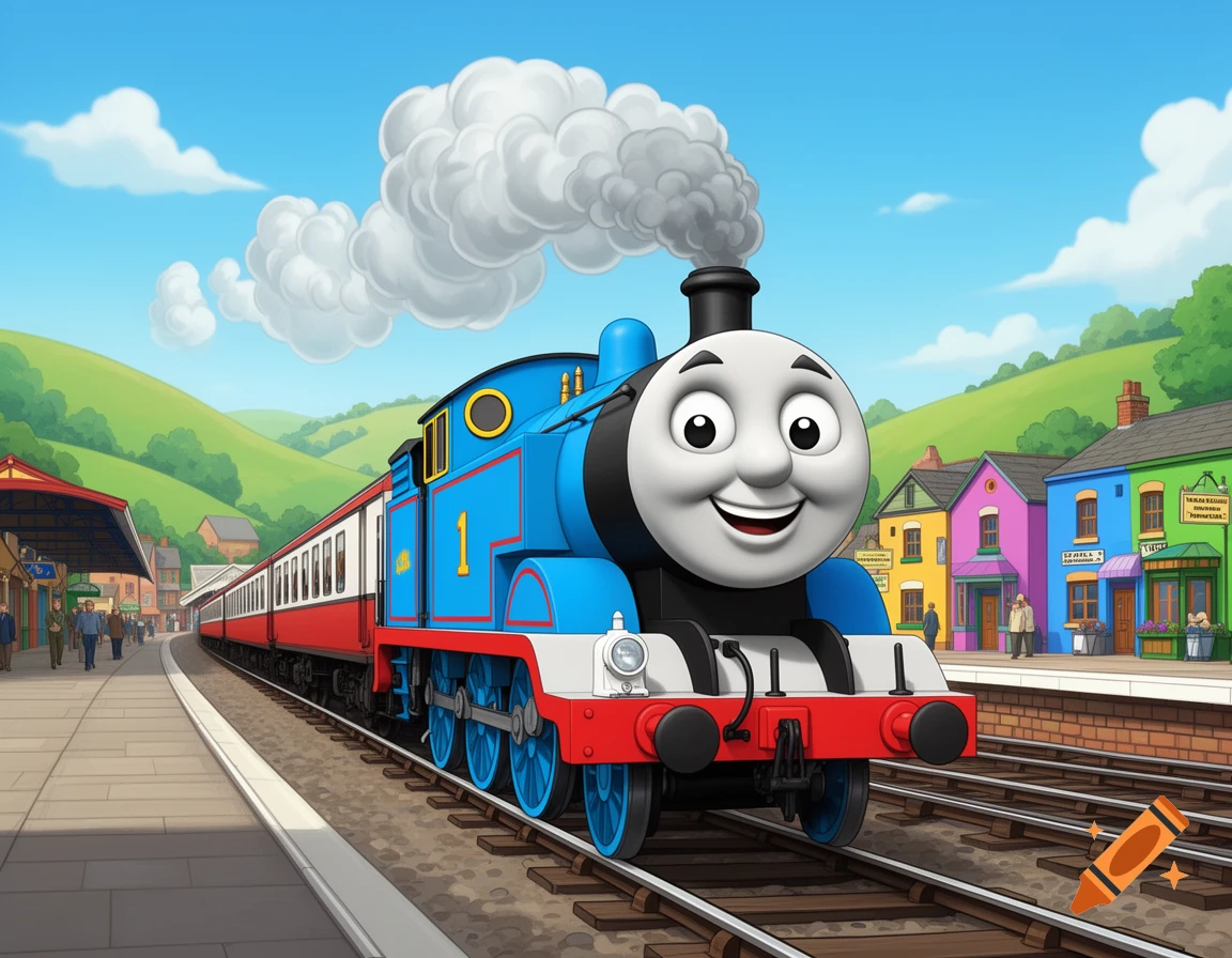 Thomas the Tank Engine, a blue steam locomotive with a smiling face ...