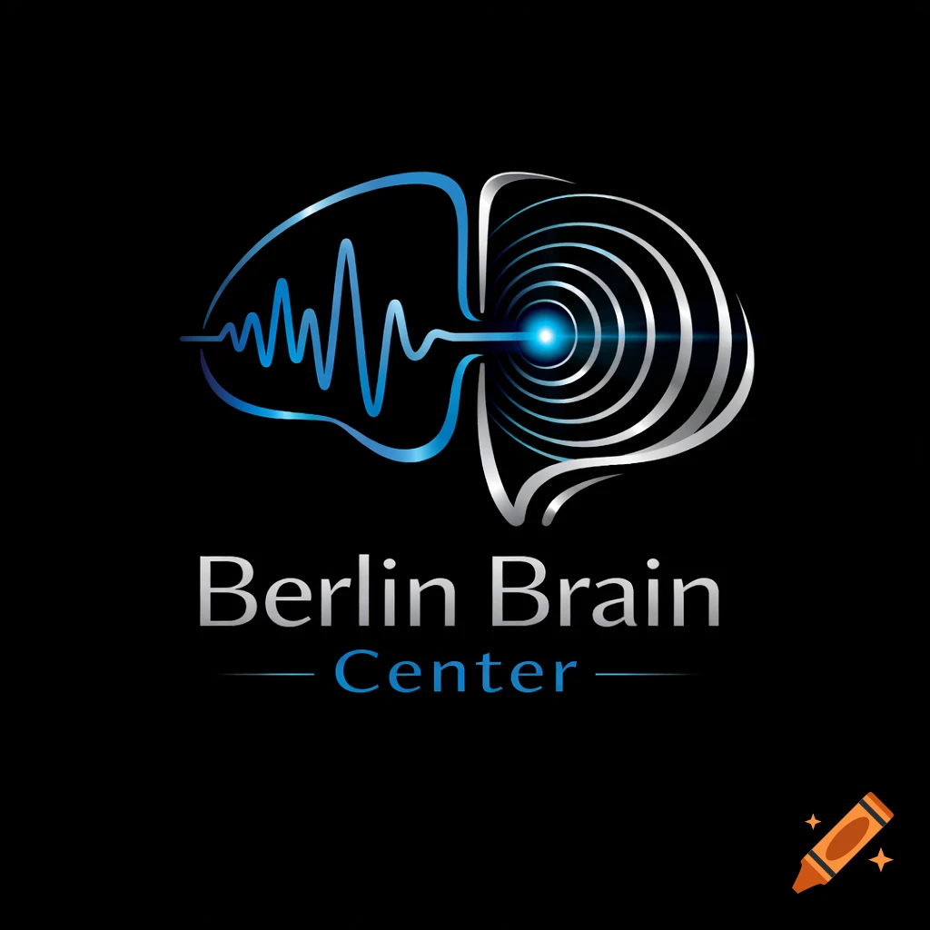 A metallic blue and silver logo of a stylized brain with a waveform and circular patterns, featuring the text 'Berlin Brain Center'.