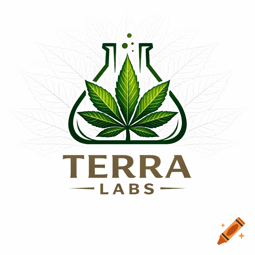 Logo with a green cannabis leaf inside a lab flask and "TERRA LABS" text below.