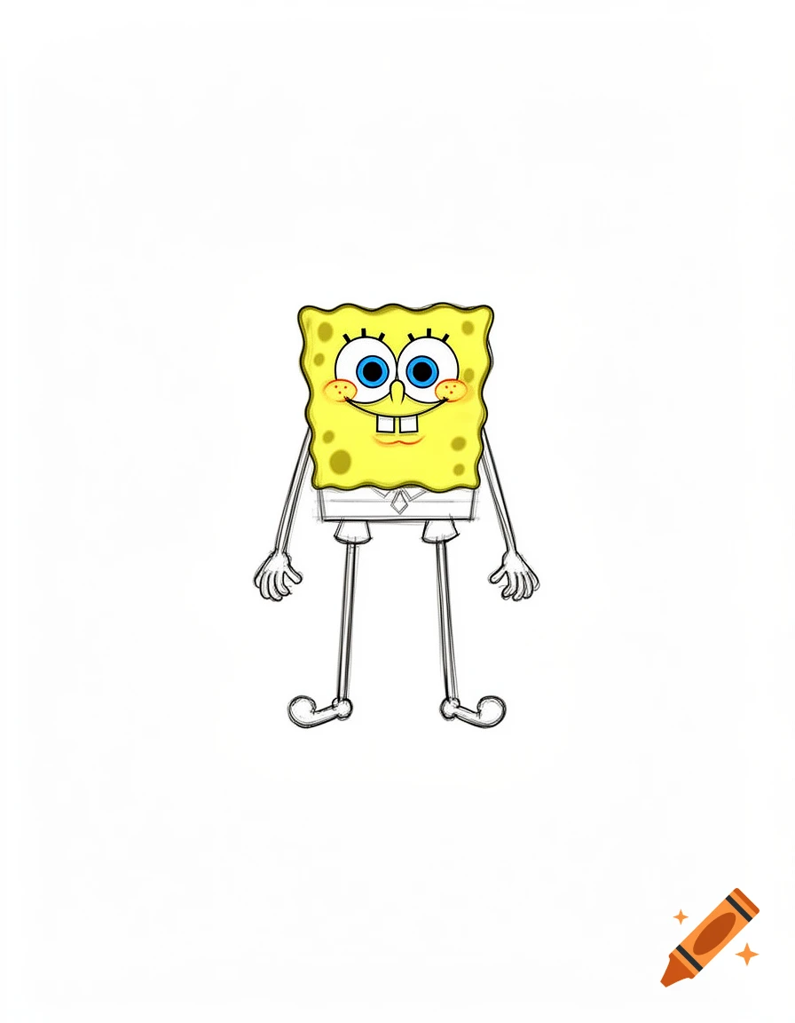 SpongeBob SquarePants with abnormally long and thin arms and legs, standing against a white background.